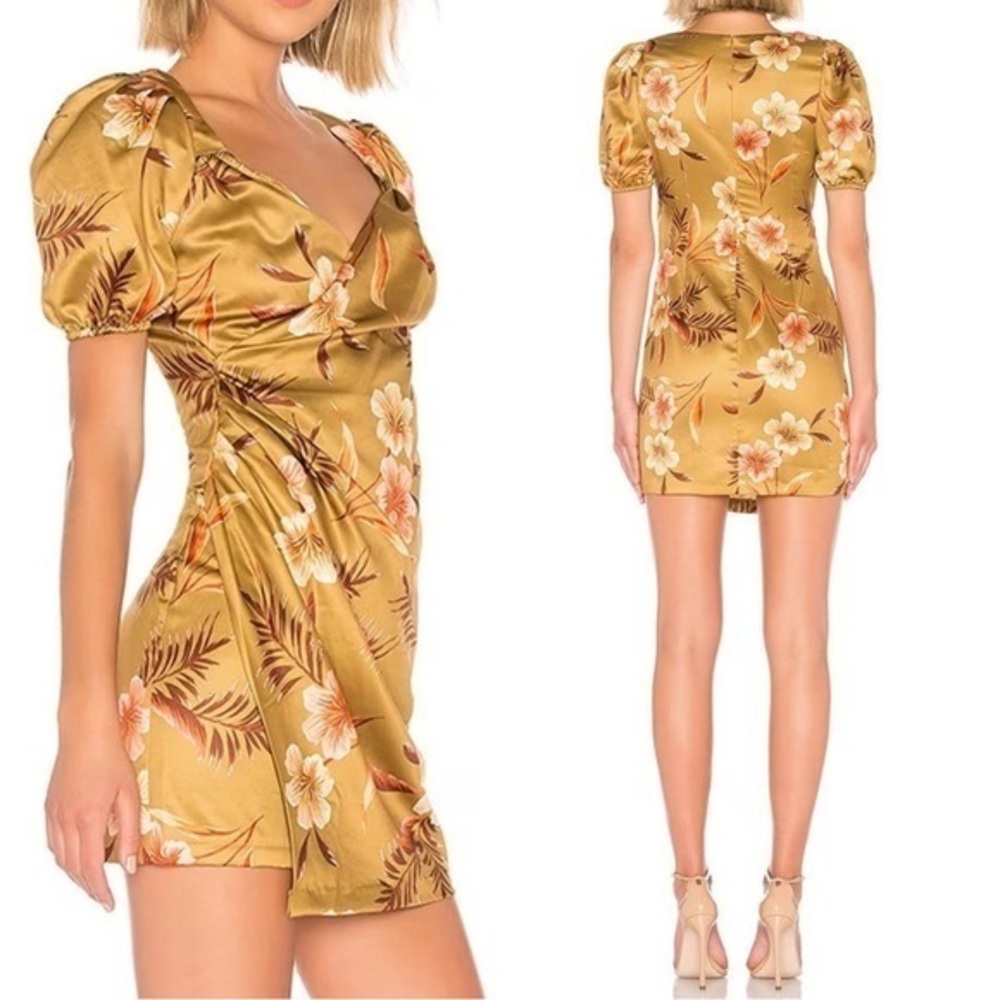 LPA Floral Mini Dress in Gold